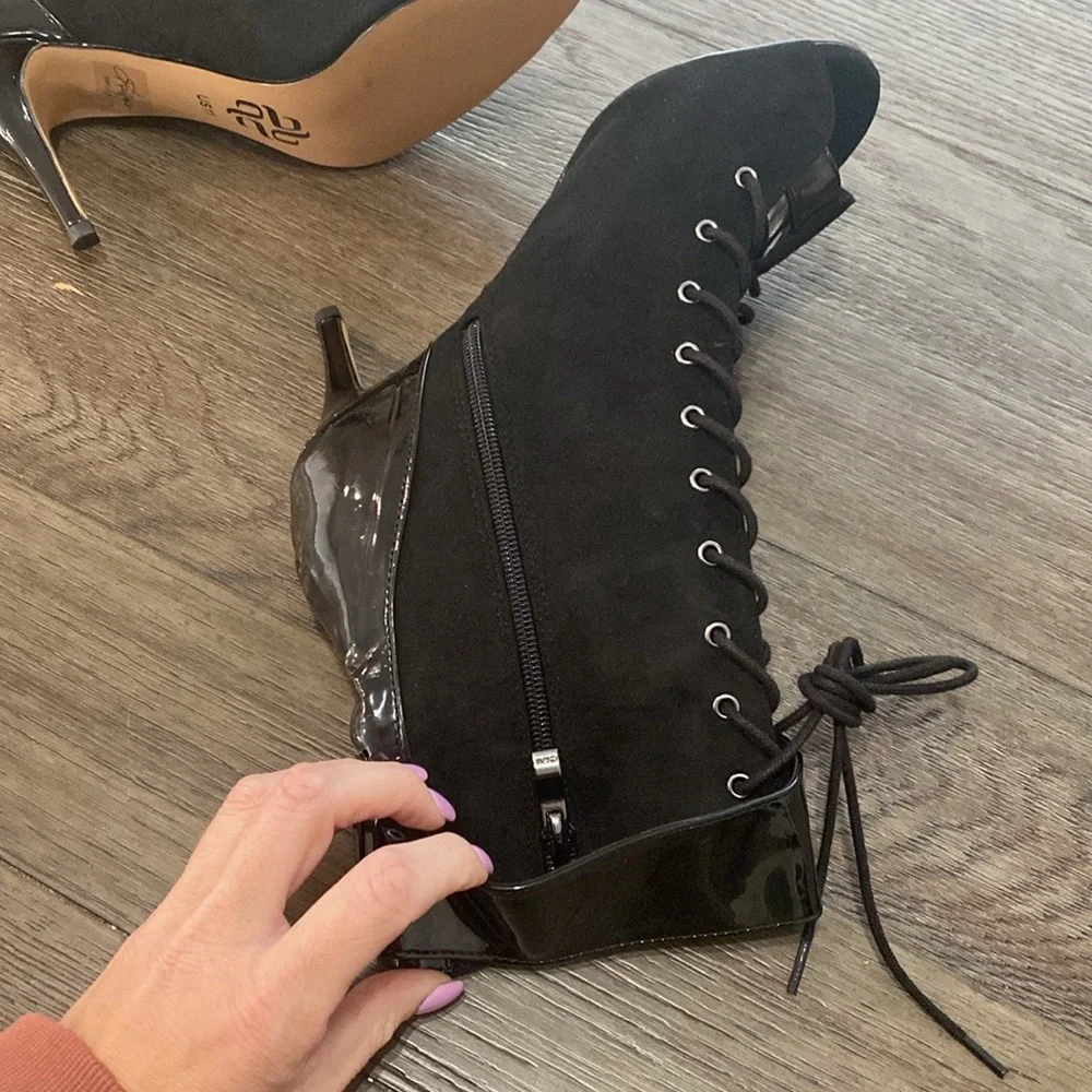 NWT BURJU Shoes Under The Influence Open Toe Lace Up Buckle Ankle Boots | 11 - Picture 6 of 11